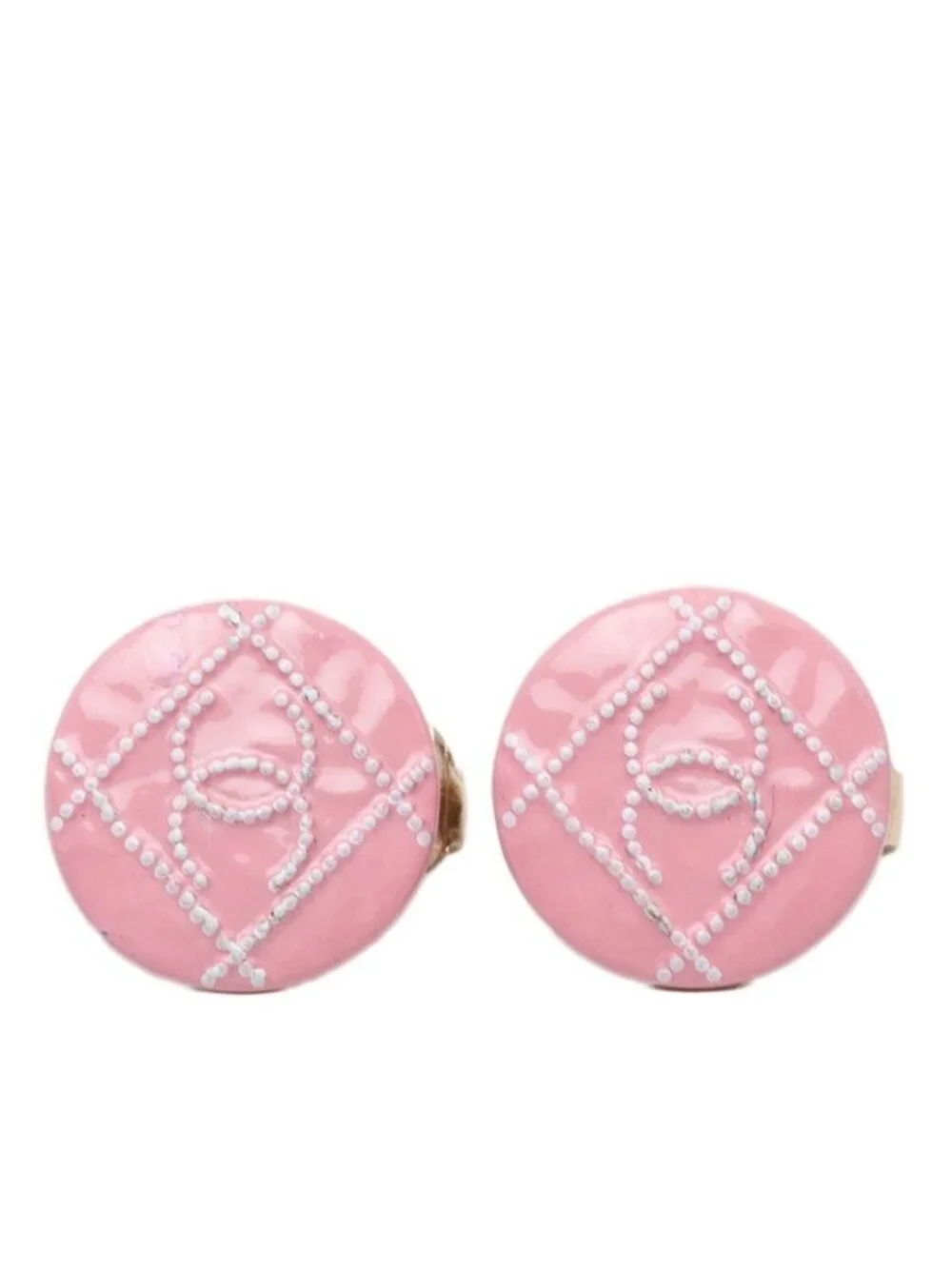 Chanel CC Logo Earrings Gold Pink Plated